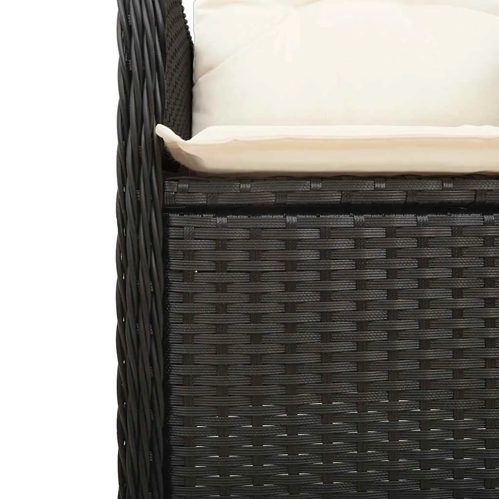 7 Piece Garden Bistro Set Outdoor Furniture Black Poly Rattan with Cushions