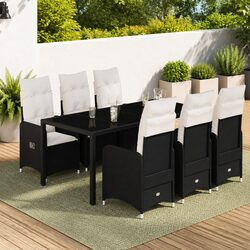 7 Piece Garden Bistro Set Outdoor Furniture Black Poly Rattan Chairs Table