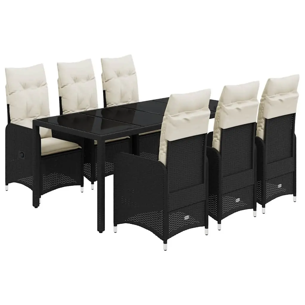 7 Piece Garden Bistro Set Poly Rattan Chairs Table Black