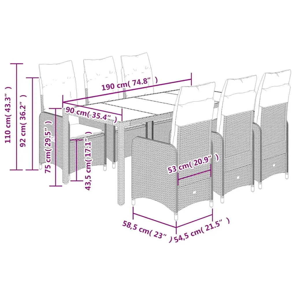 7 Piece Garden Bistro Set Poly Rattan Chairs Table Black