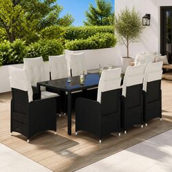 Garden Bistro Set 9 Piece Outdoor Furniture Black Poly Rattan with Cushions