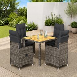 Grey 5-Piece Outdoor Bistro Set Garden Furniture with Cushions Poly Rattan
