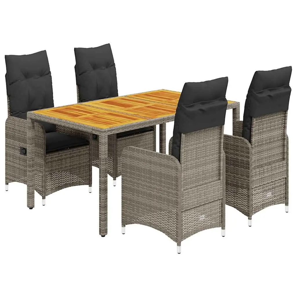 Garden Bistro Set 5 Piece Outdoor Furniture Grey Poly Rattan with Cushions