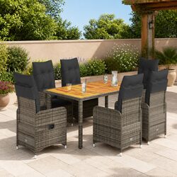 Garden Bistro Set 7 Piece Grey Poly Rattan Outdoor Furniture with Cushions