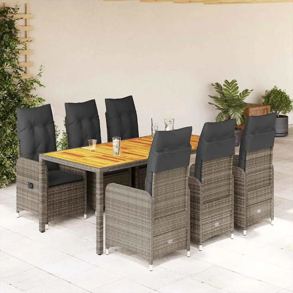 7 Piece Garden Bistro Set Outdoor Furniture Adjustable Backrest Grey Poly Rattan