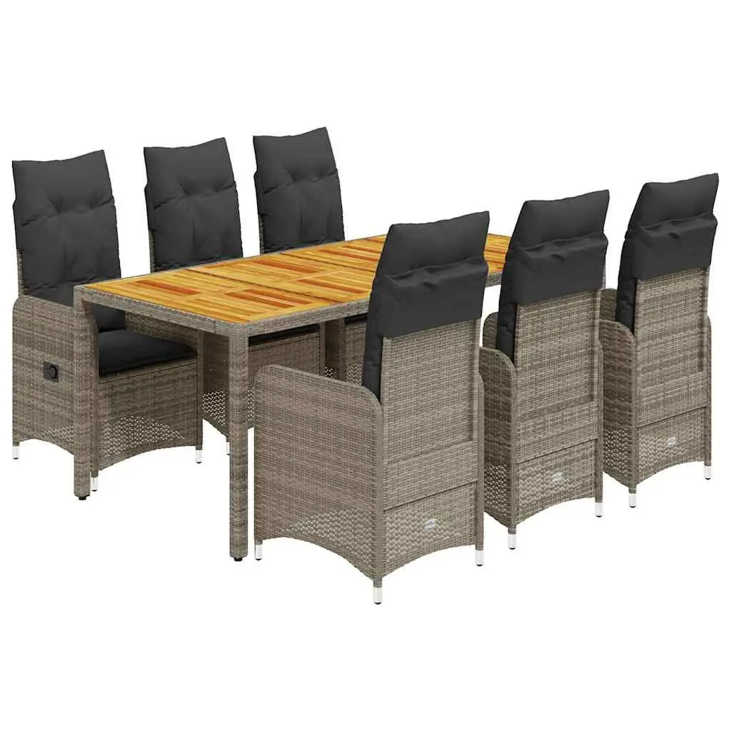 7 Piece Garden Bistro Set Outdoor Furniture Adjustable Backrest Grey Poly Rattan