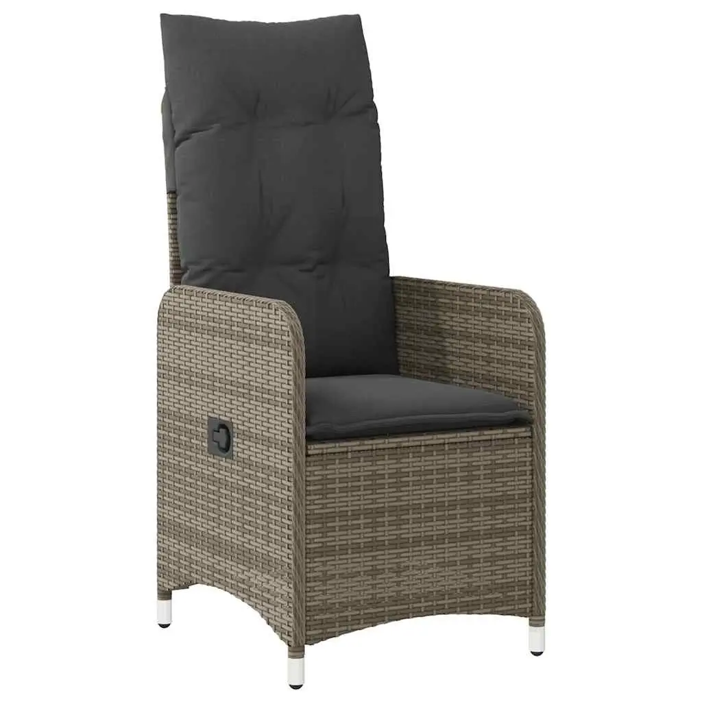 7 Piece Garden Bistro Set Outdoor Furniture Adjustable Backrest Grey Poly Rattan