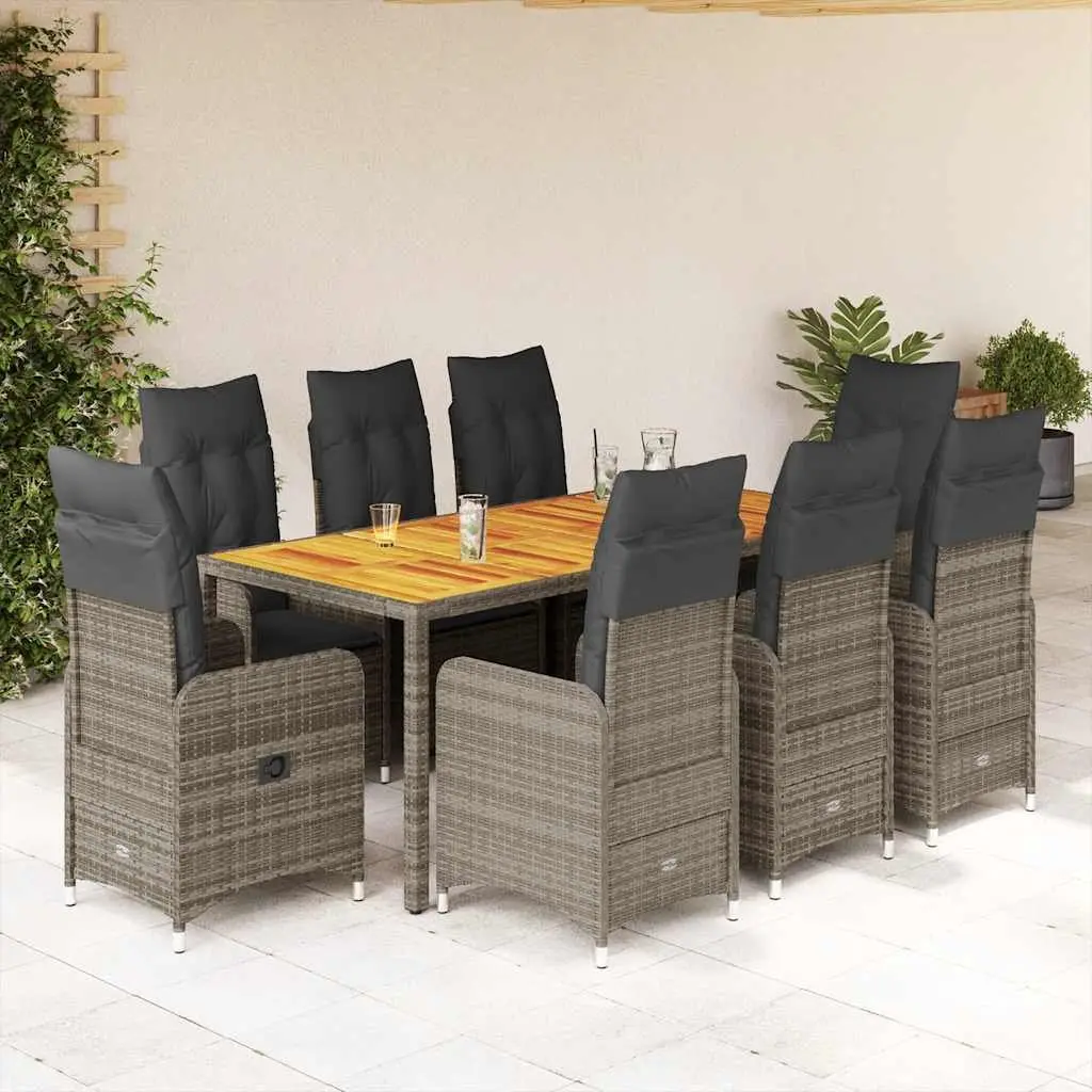 9 Piece Garden Bistro Set Outdoor Furniture Adjustable Backrest Grey Poly Rattan