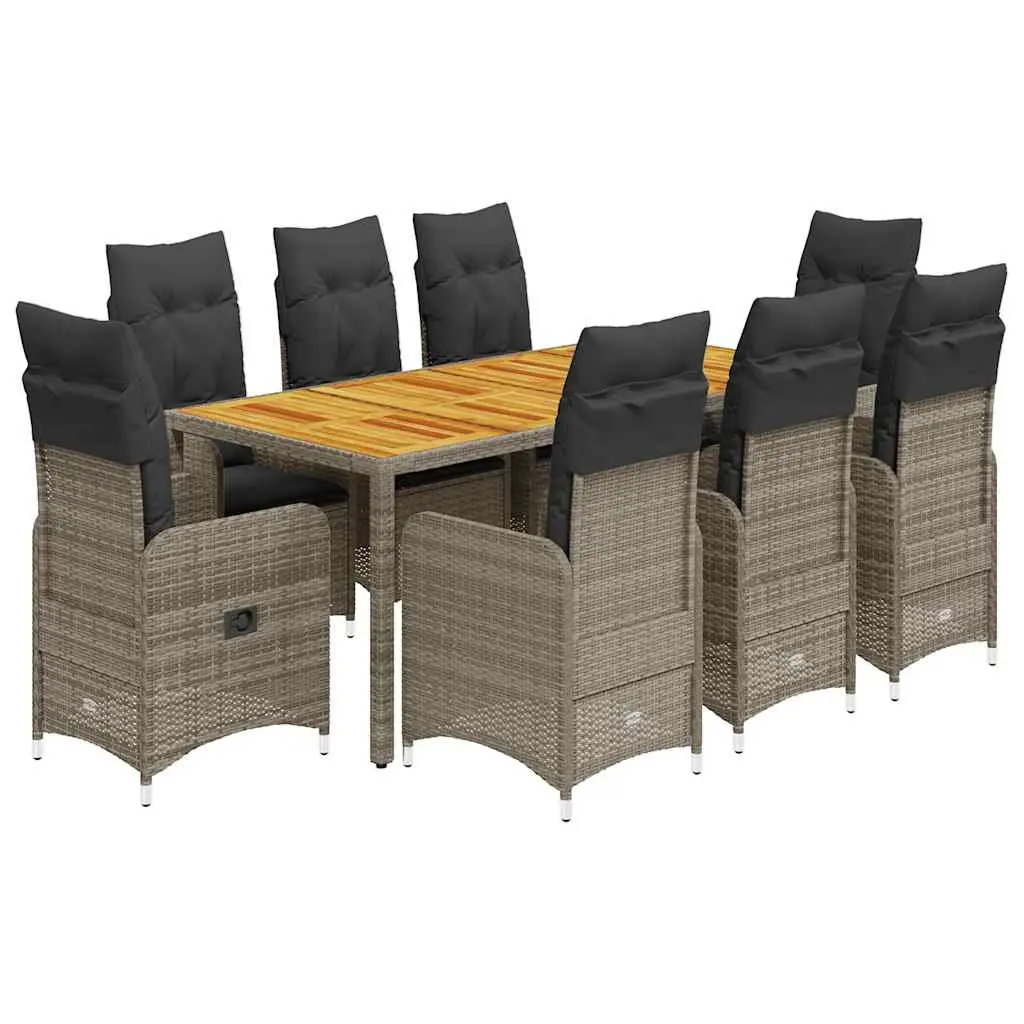 9 Piece Garden Bistro Set Outdoor Furniture Adjustable Backrest Grey Poly Rattan