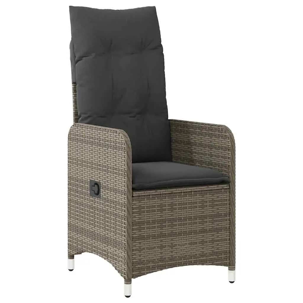 9 Piece Garden Bistro Set Outdoor Furniture Adjustable Backrest Grey Poly Rattan