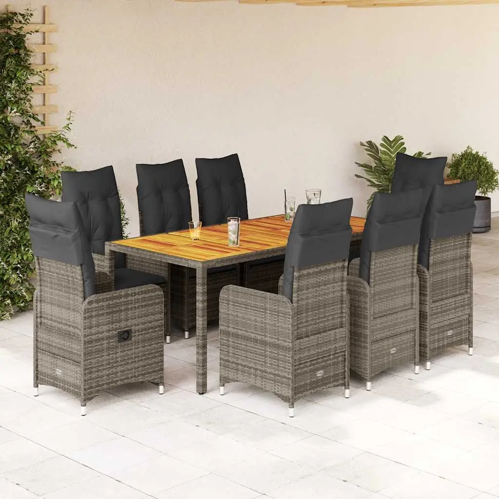 9 Piece Grey Outdoor Bistro Set Garden Furniture Poly Rattan Chairs Table