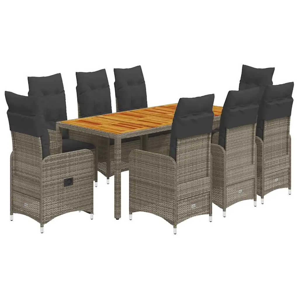 9 Piece Grey Outdoor Bistro Set Garden Furniture Poly Rattan Chairs Table