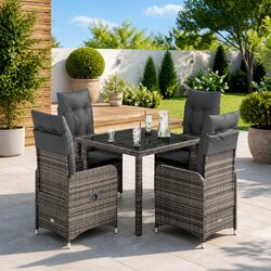 5 Piece Garden Bistro Set Grey Poly Rattan Outdoor Furniture with Cushions
