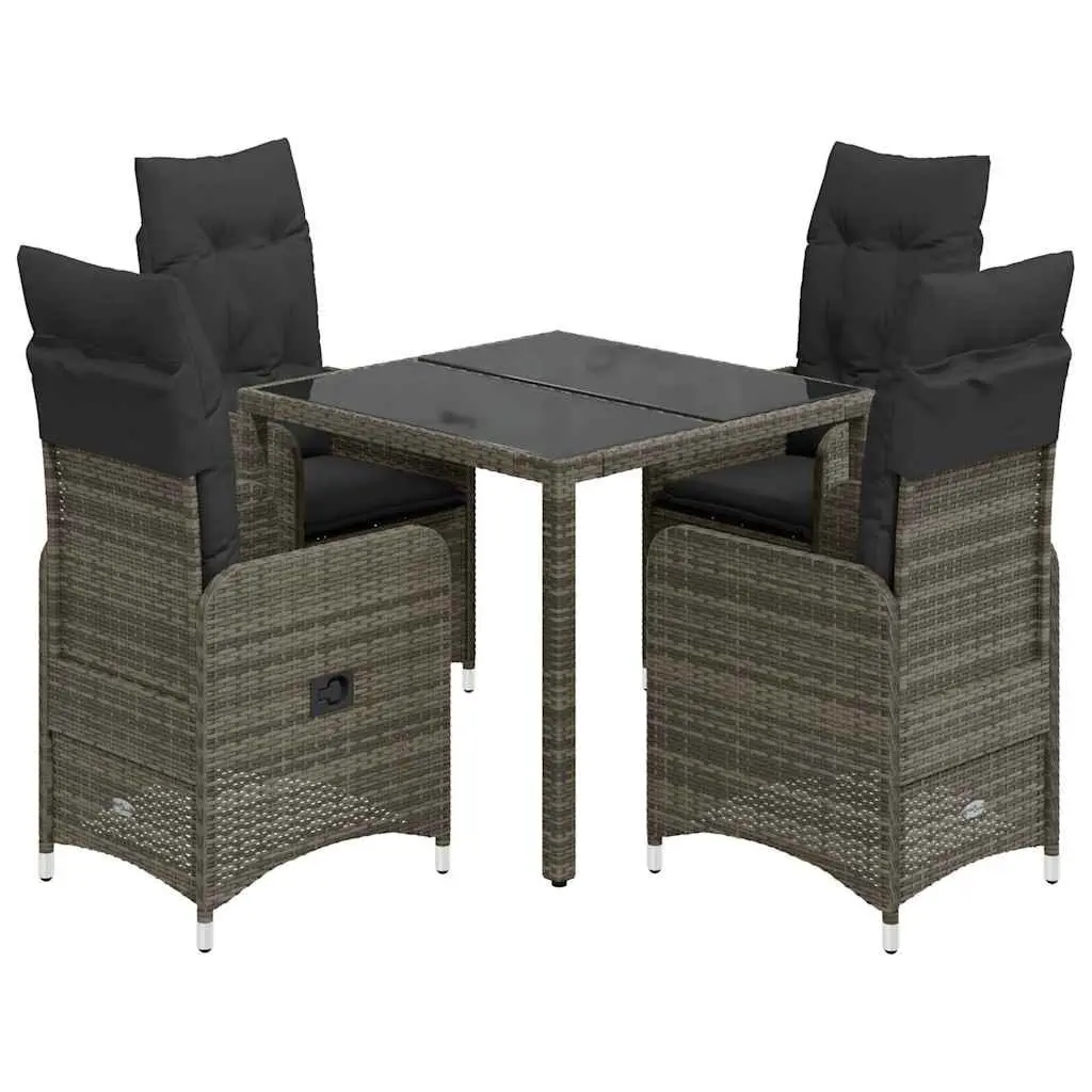 5 Piece Garden Bistro Set Grey Poly Rattan Outdoor Furniture with Cushions