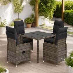 Garden Bistro Set 5 Piece Outdoor Furniture Grey Poly Rattan Adjustable Backrest