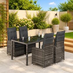 Outdoor Bistro Set 5 Piece Grey Garden Furniture with Cushions Poly Rattan