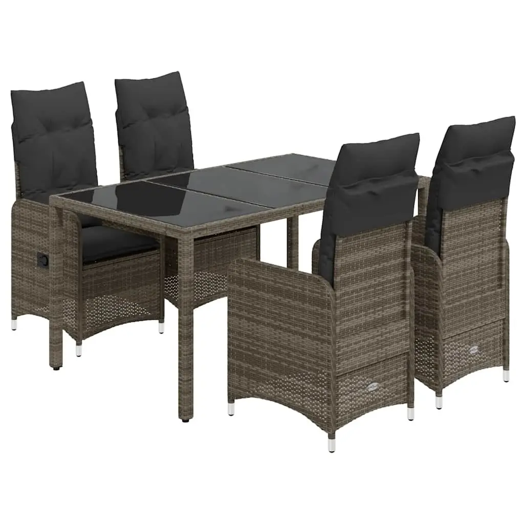 Outdoor Bistro Set 5 Piece Grey Poly Rattan Garden Furniture with Cushions