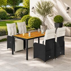5 Piece Garden Bistro Set Outdoor Furniture Black Poly Rattan with Cushions