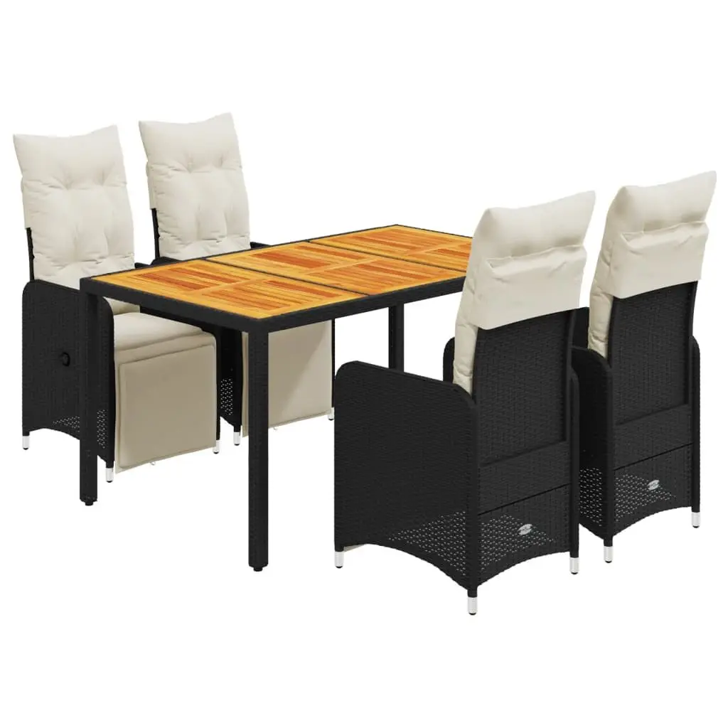 5 Piece Garden Bistro Set Outdoor Furniture Black PE Rattan with Cushions