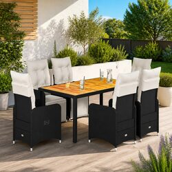 Garden Bistro Set 7 Piece Outdoor Furniture Black Poly Rattan with Cushions