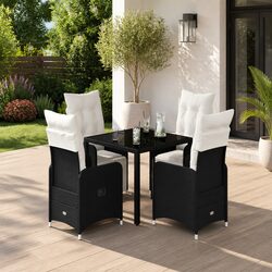 Garden Bistro Set 5 Piece Outdoor Furniture Black Poly Rattan with Cushions