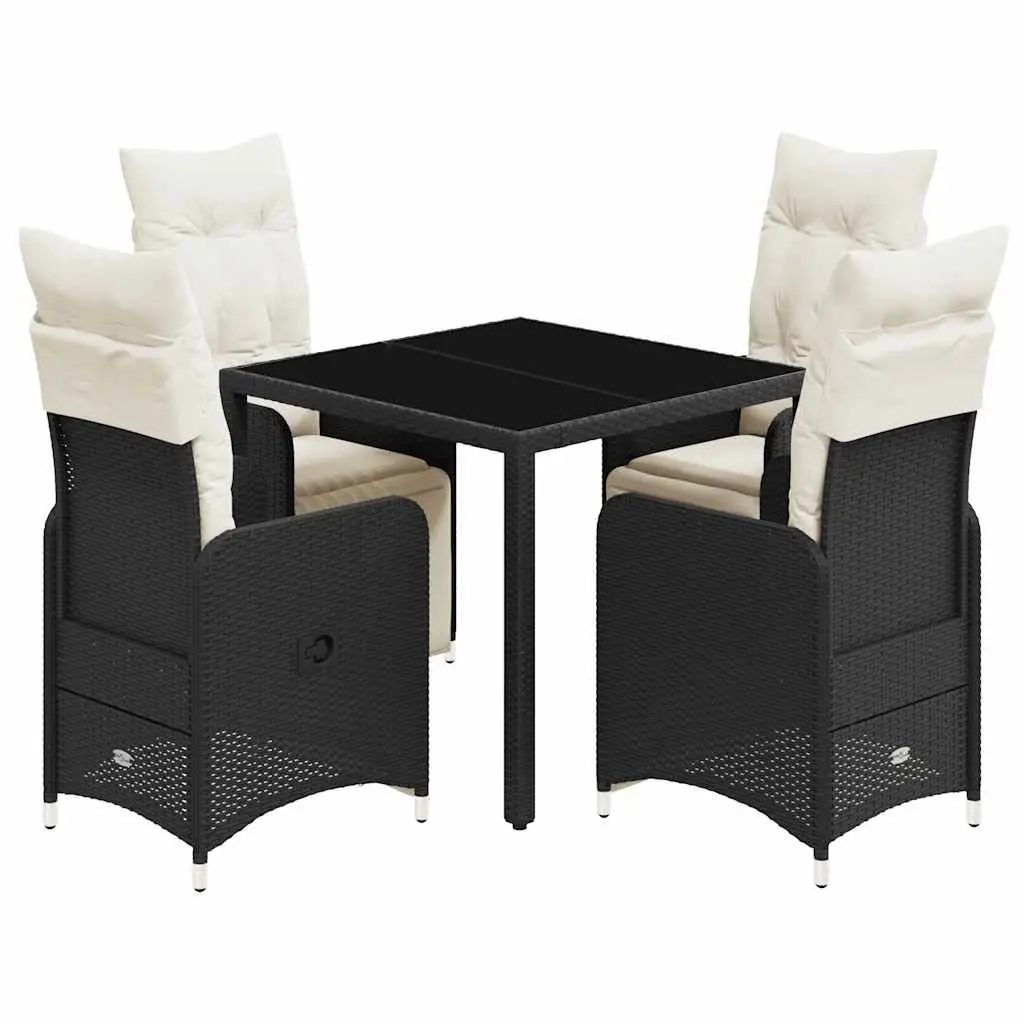 Garden Bistro Set 5 Piece Outdoor Furniture Black PE Rattan with Cushions