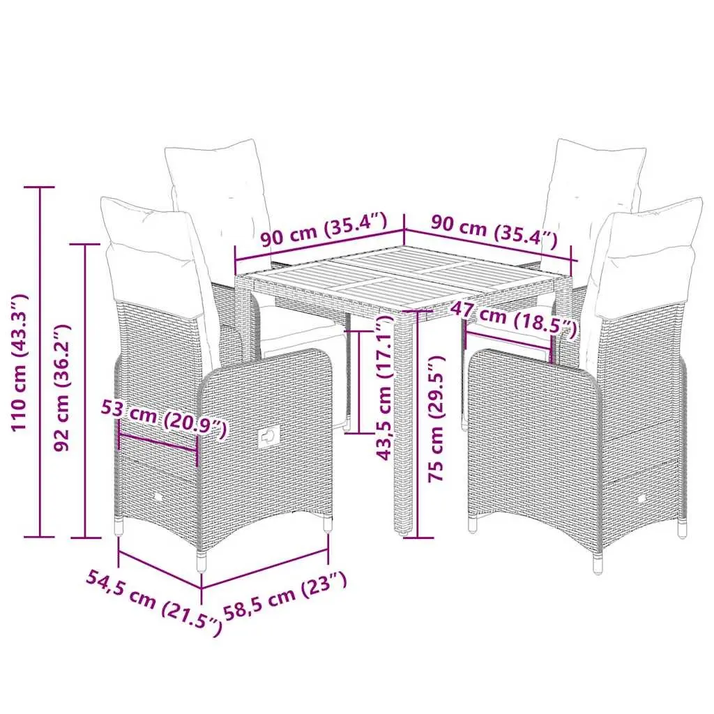 Garden Bistro Set 5 Piece Outdoor Furniture Black PE Rattan with Cushions