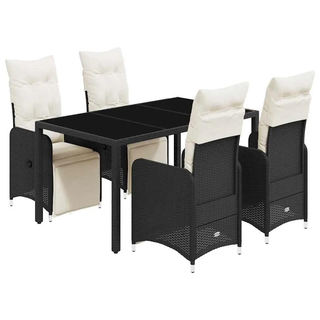 Garden Bistro Set 5 Piece Outdoor Furniture Black Poly Rattan with Cushions