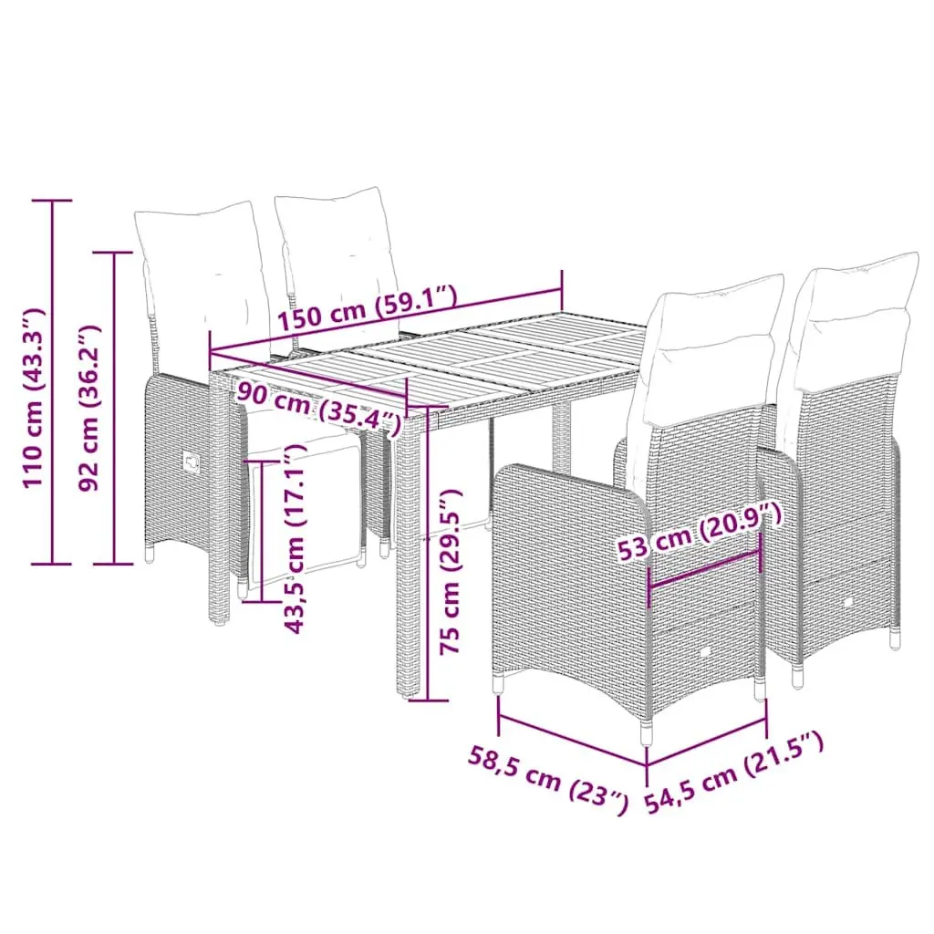 Garden Bistro Set 5 Piece Outdoor Furniture Black Poly Rattan with Cushions