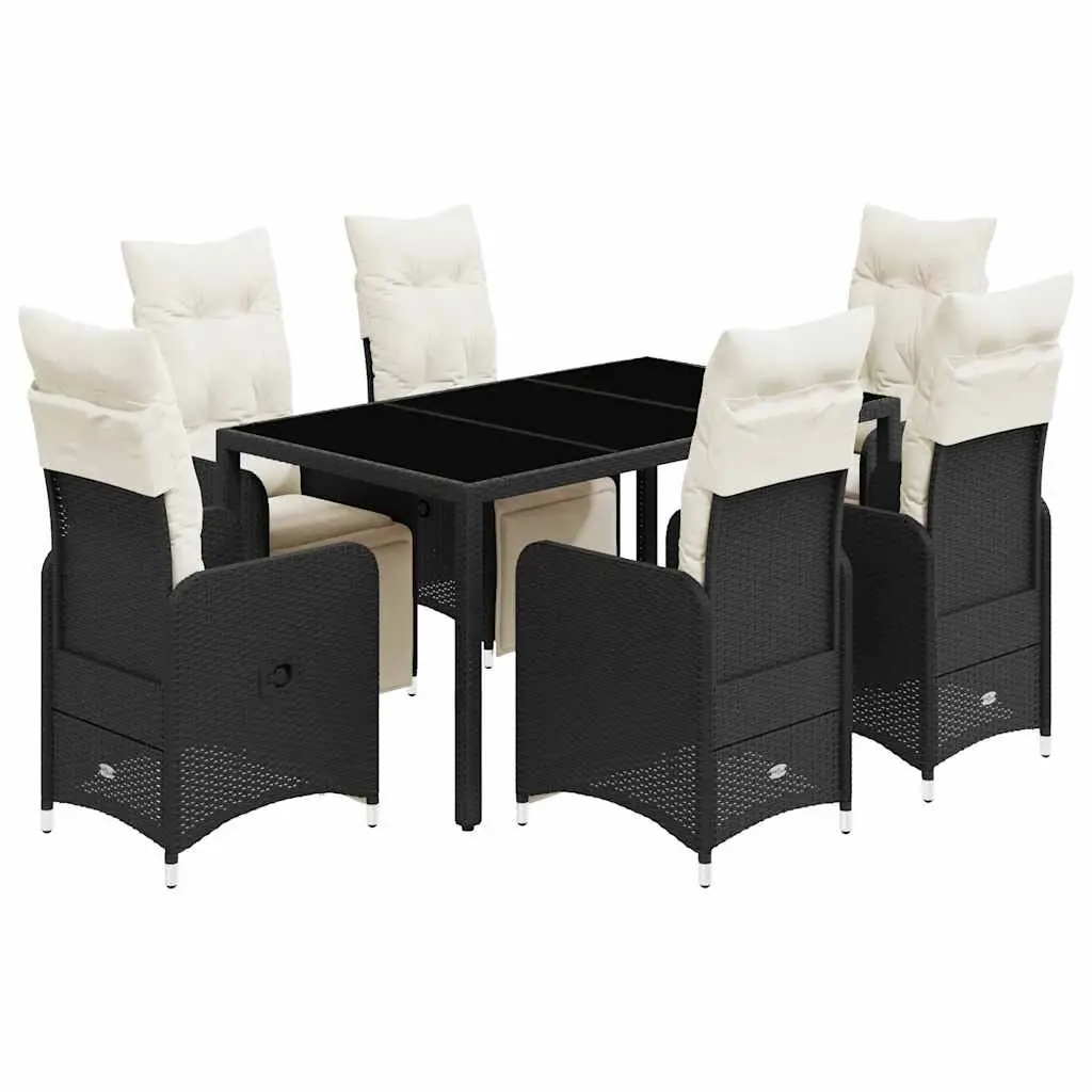 7 Piece Garden Bistro Set Outdoor Furniture with Cushions Black Poly Rattan