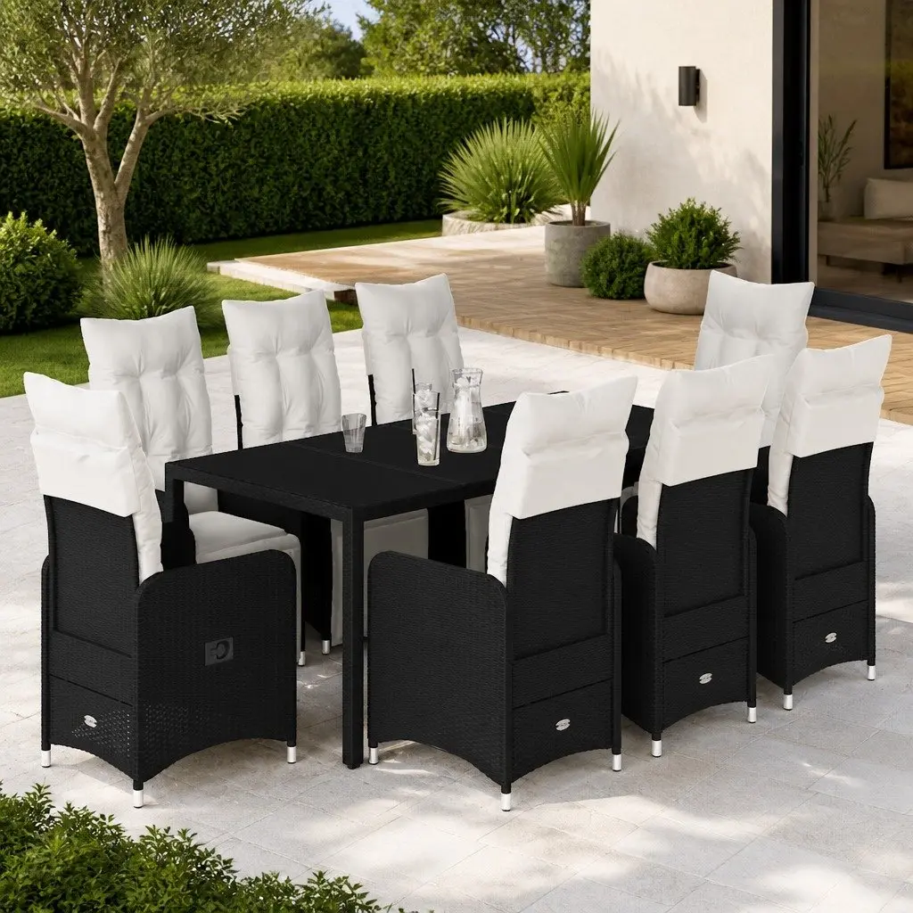 Outdoor Bistro Furniture Set 9 Piece Garden Seating PE Rattan with Cushions