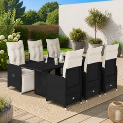 7 Piece Outdoor Bistro Set Black Poly Rattan Garden Furniture with Cushions