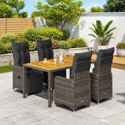 Garden Bistro Set 5 Piece Outdoor Furniture Grey Poly Rattan with Cushions