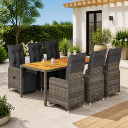 Outdoor Bistro Set 7 Piece Grey Poly Rattan Garden Furniture with Cushions