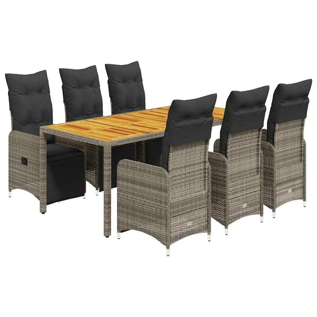 Outdoor Bistro Set 7 Piece Grey Poly Rattan Garden Furniture with Cushions
