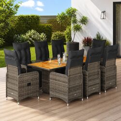 Garden Bistro Set 9 Piece Outdoor Furniture Grey Rattan Dining Chairs Table