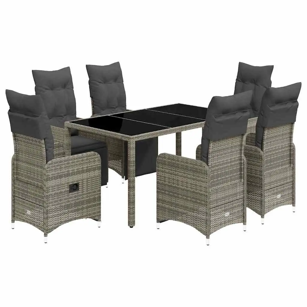 7 Piece Garden Bistro Set Grey Poly Rattan Outdoor Furniture Patio Dining