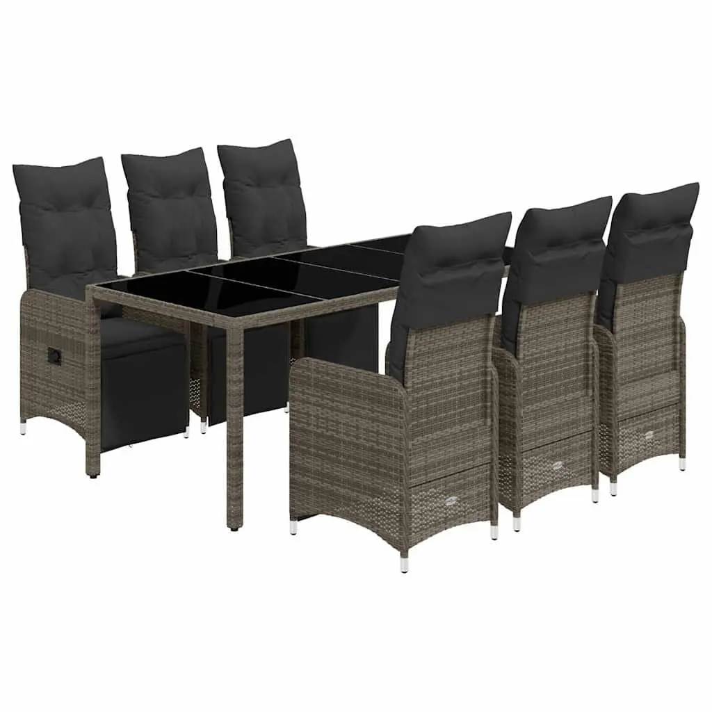 Garden Bistro Set 7 Piece Outdoor Furniture Grey Poly Rattan with Cushions