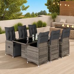 7 Piece Outdoor Bistro Set Grey Poly Rattan Garden Furniture with Cushions