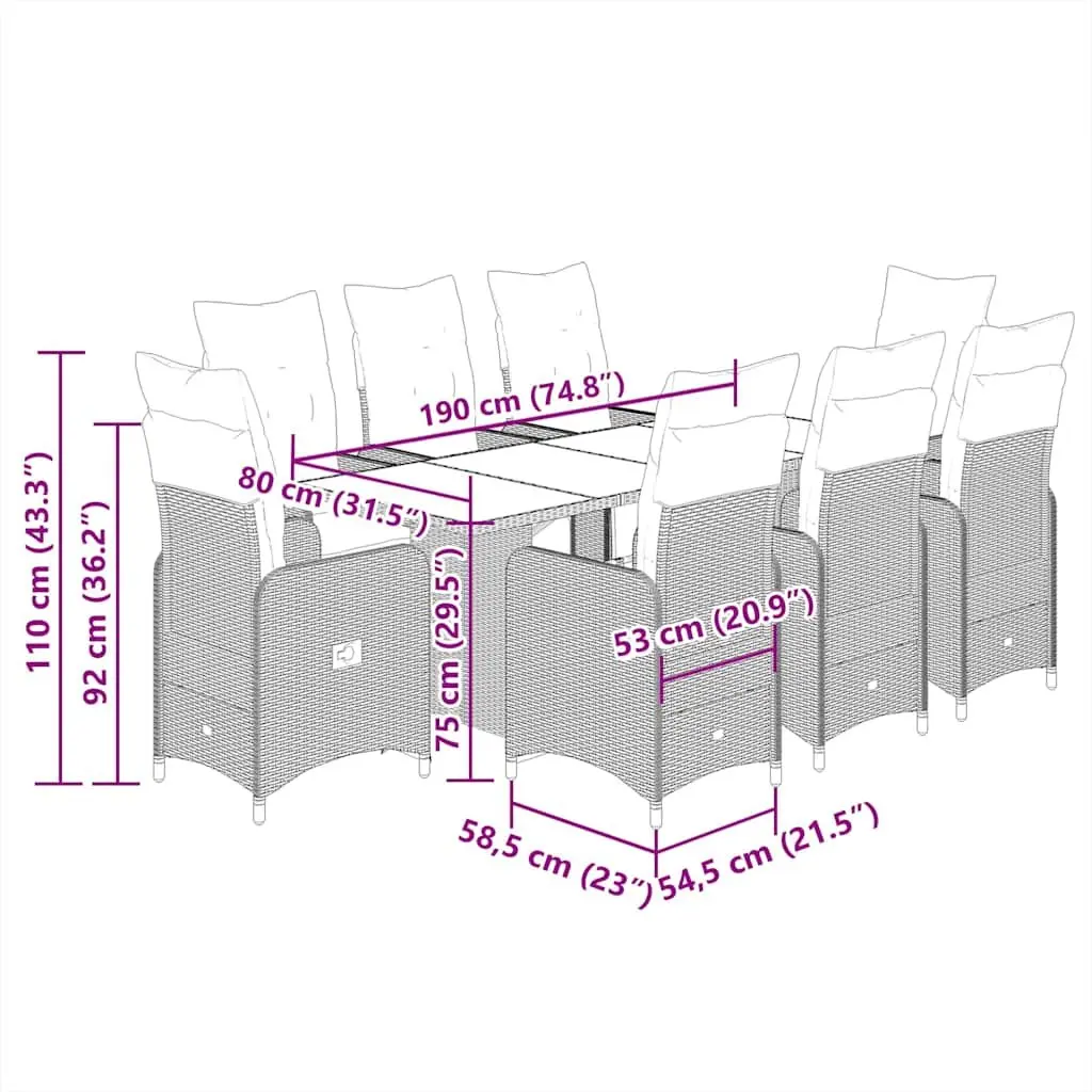 7 Piece Outdoor Bistro Set Grey Poly Rattan Garden Furniture with Cushions