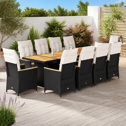 Garden Bistro Set 11 Piece Outdoor Furniture Black PE Rattan Chairs Table