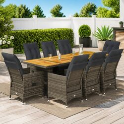 Outdoor Garden Bistro Set 9 Piece Grey Poly Rattan with Cushions Adjustable