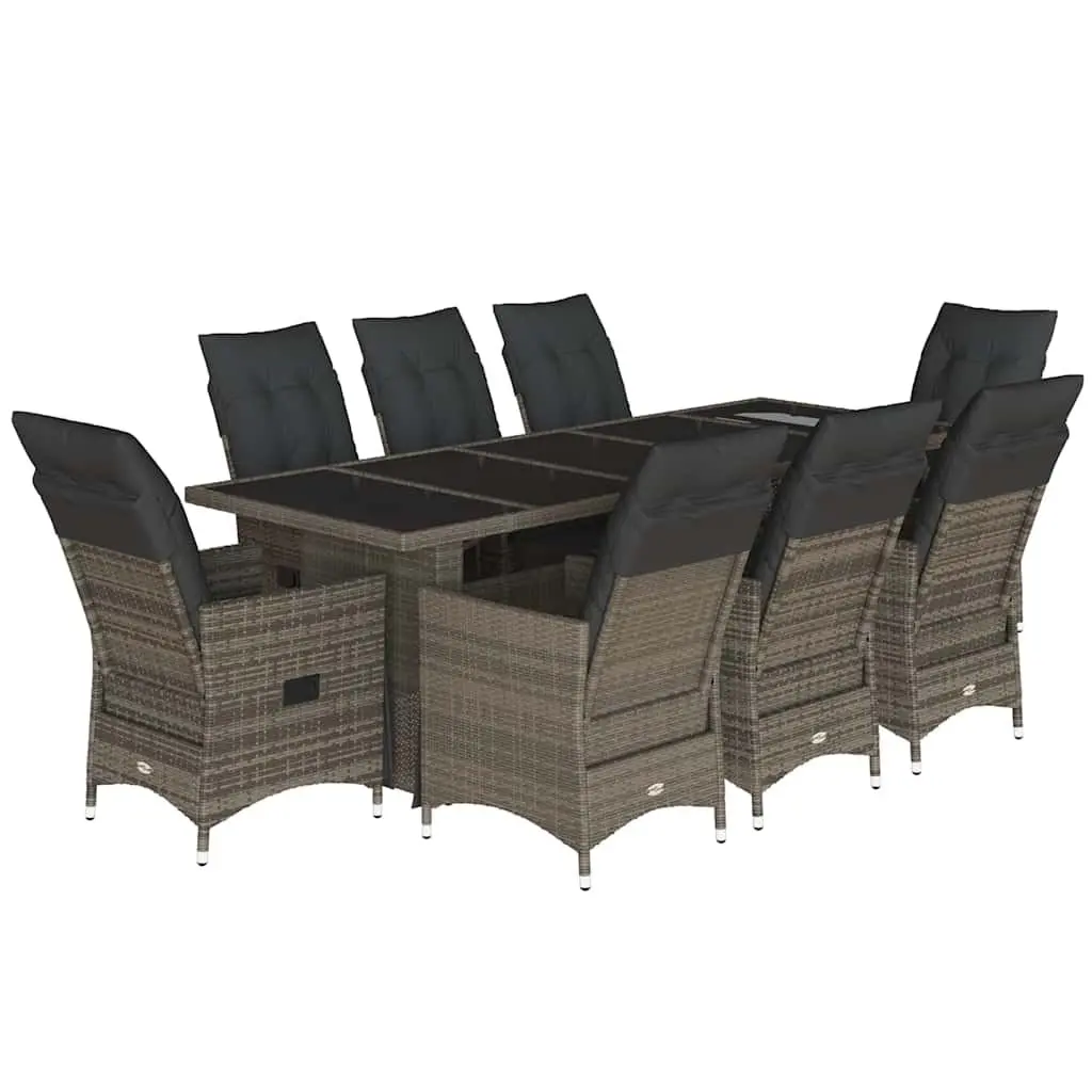 Bistro Set 9 Piece Outdoor Furniture Adjustable Backrest Grey PE Rattan
