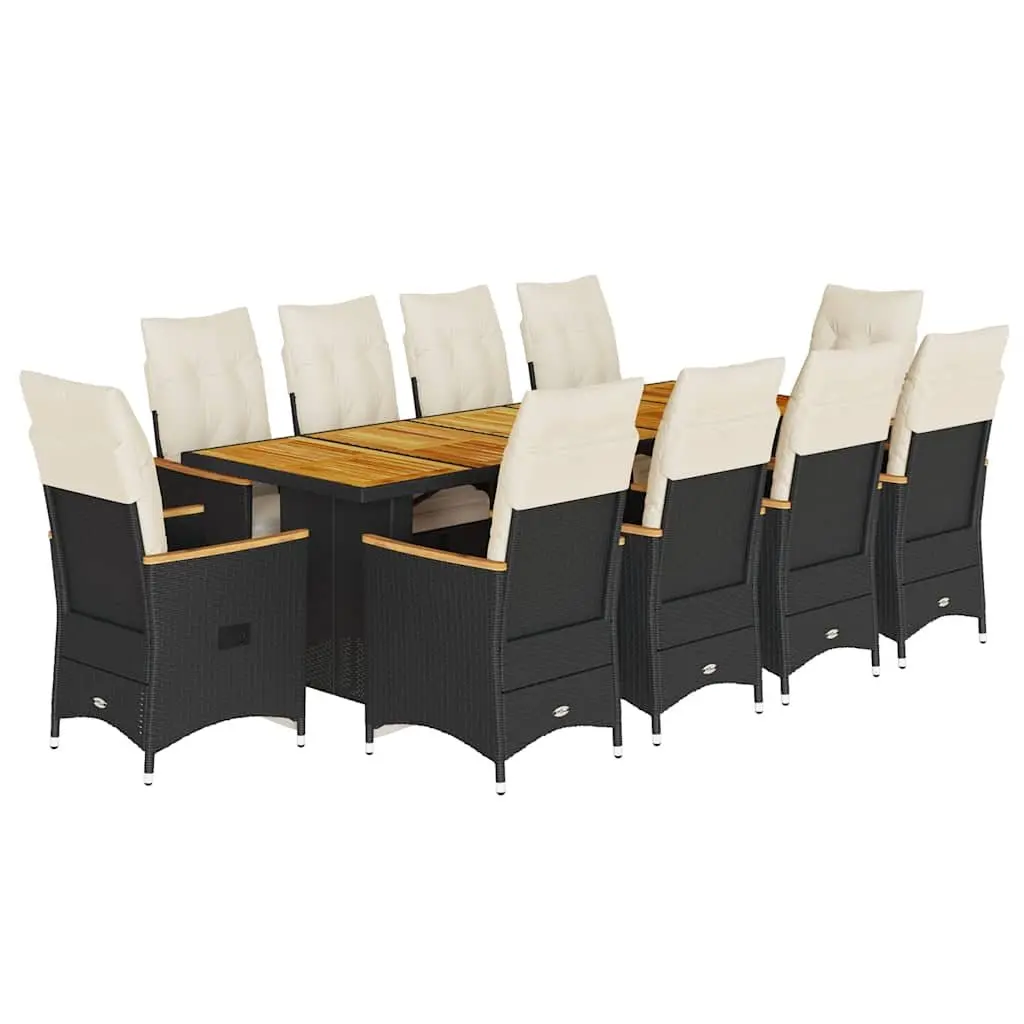 Bistro Set 11 Piece Outdoor Furniture Adjustable Seating Black Poly Rattan with Cushions