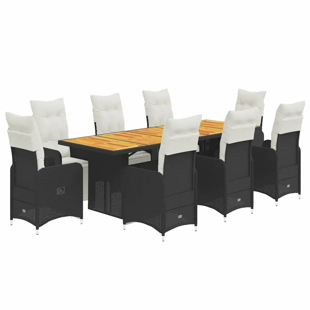 Bistro Set 9 Piece Outdoor Furniture Poly Rattan Black with Cushions
