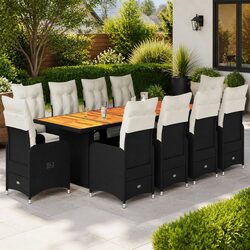Garden Bistro Furniture Set 11 Piece Black Poly Rattan Outdoor Chairs Table