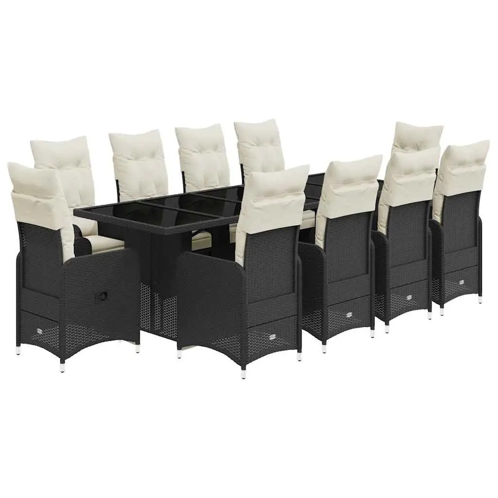 11 Piece Garden Bistro Set Outdoor Furniture with Cushions Black Poly Rattan