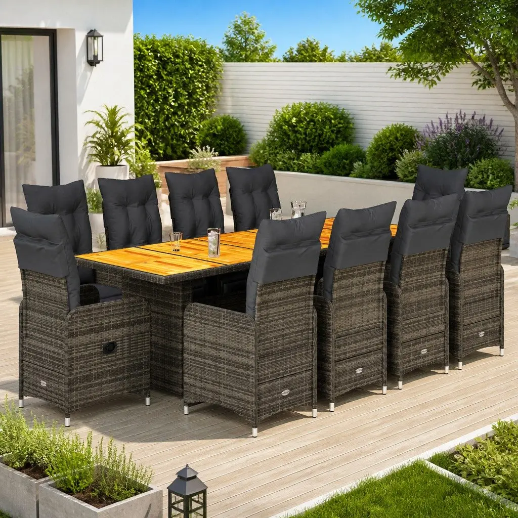 Garden Bistro Set 11 Piece Outdoor Furniture Grey Poly Rattan with Cushions