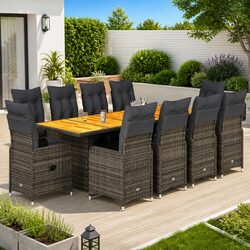 Garden Bistro Set 11 Piece Outdoor Furniture Grey Poly Rattan with Cushions