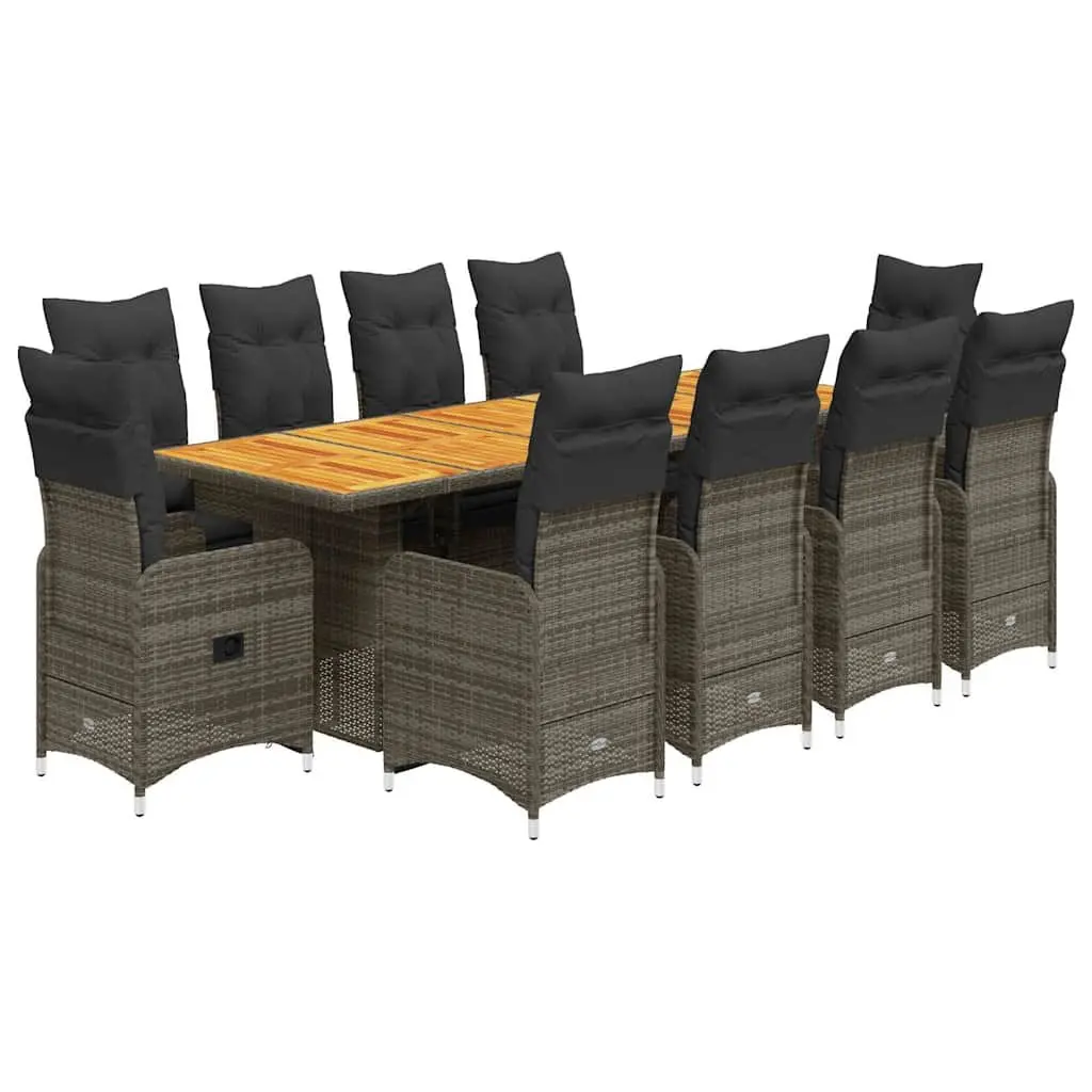 Garden Bistro Set 11 Piece Outdoor Furniture Grey Poly Rattan with Cushions